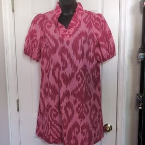 Crown & Ivy Pink Puff Sleeve Dress with Notched Collar